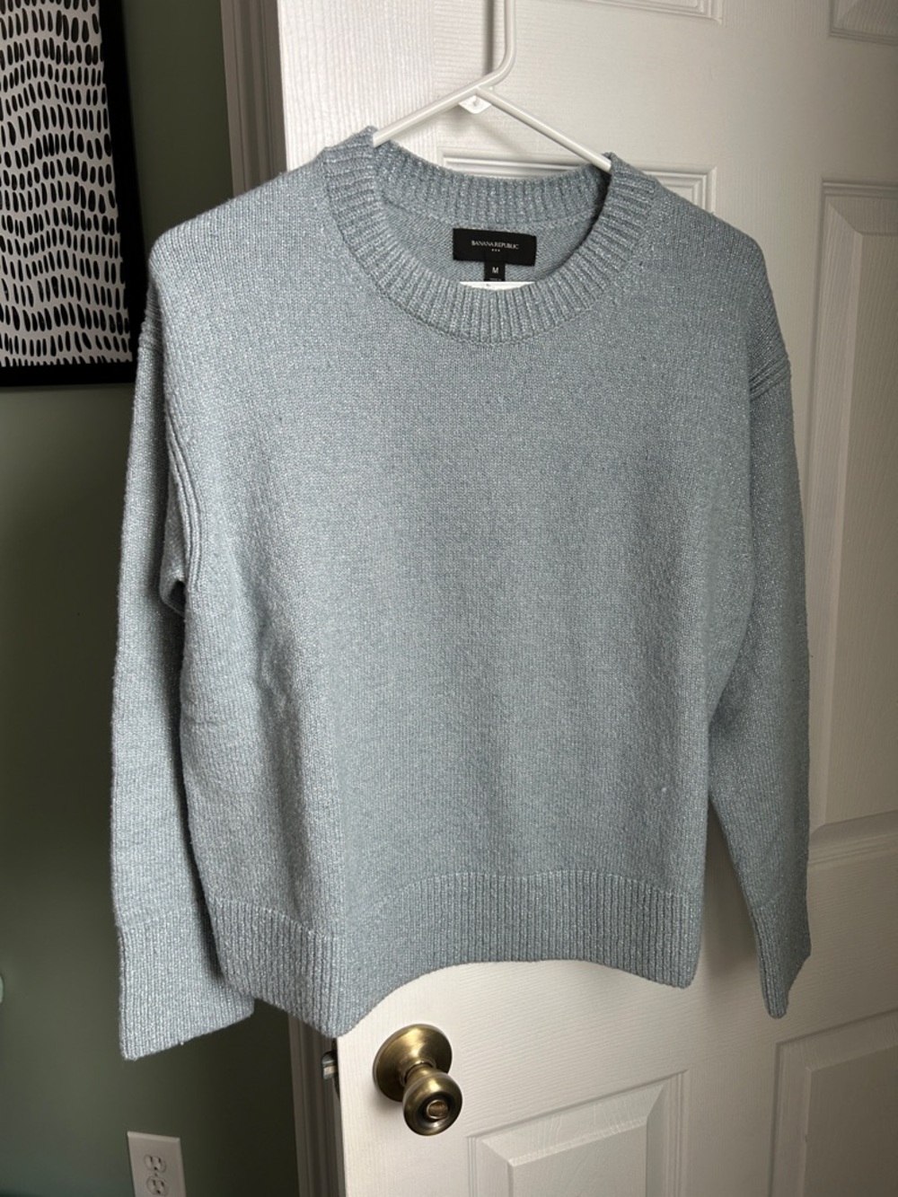 Banana republic Pale Blue shimmer glitter Ribbed Crewneck Sweater